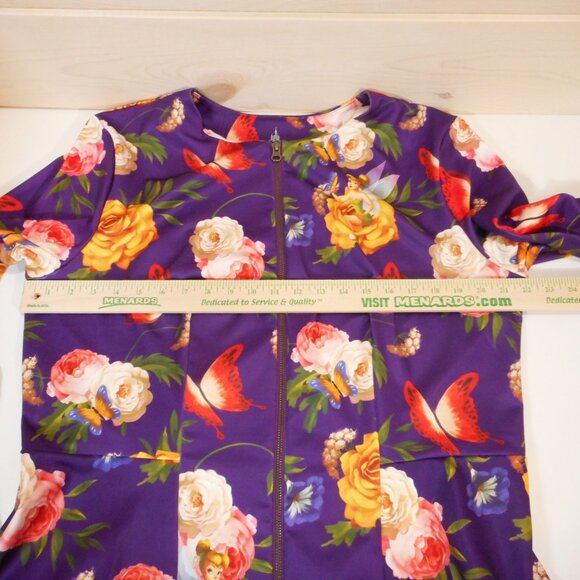 Disney Parks Women's size XL Peplum Jacket Tinker Bell Purple Floral Full Zip - Picture 5 of 11